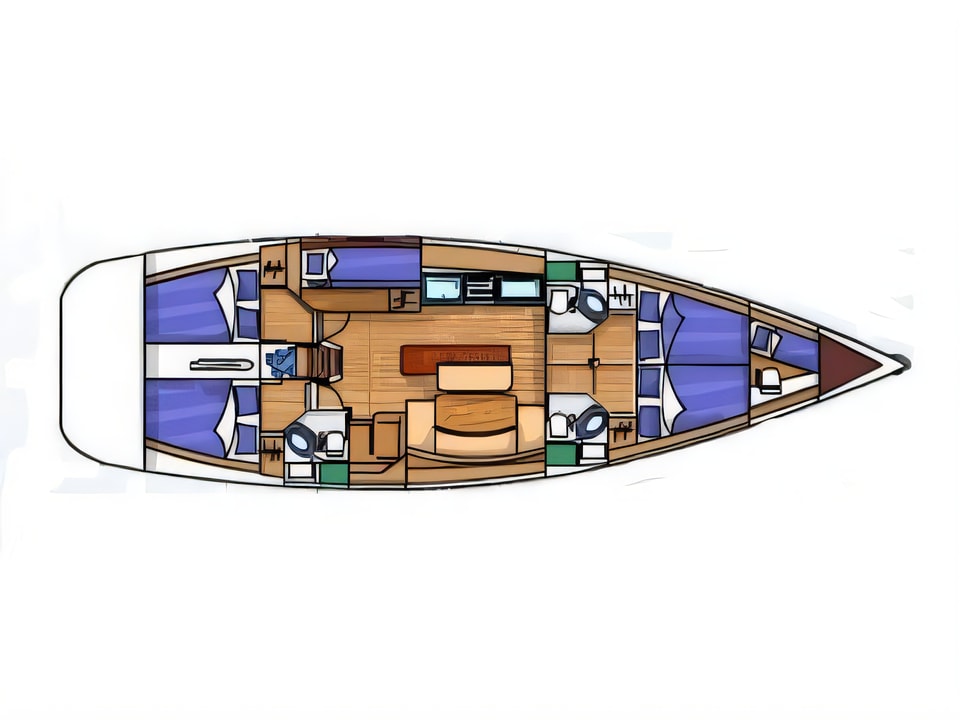 Layout of Cyclades 50.5 sail boat with 5 cabins Croatia yacht charter