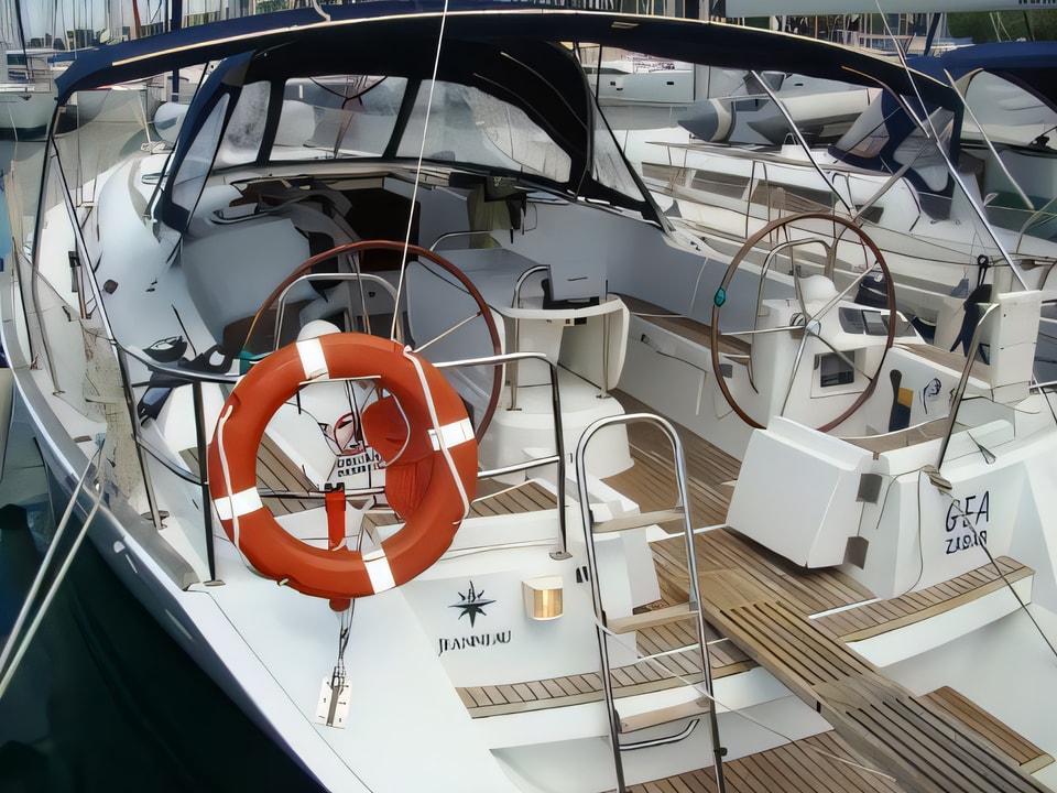 Exterior overview of Sun Odyssey 44i sail boat for charter from Sukosan Marina Dalmacija in the Zadar sailing area Croatia