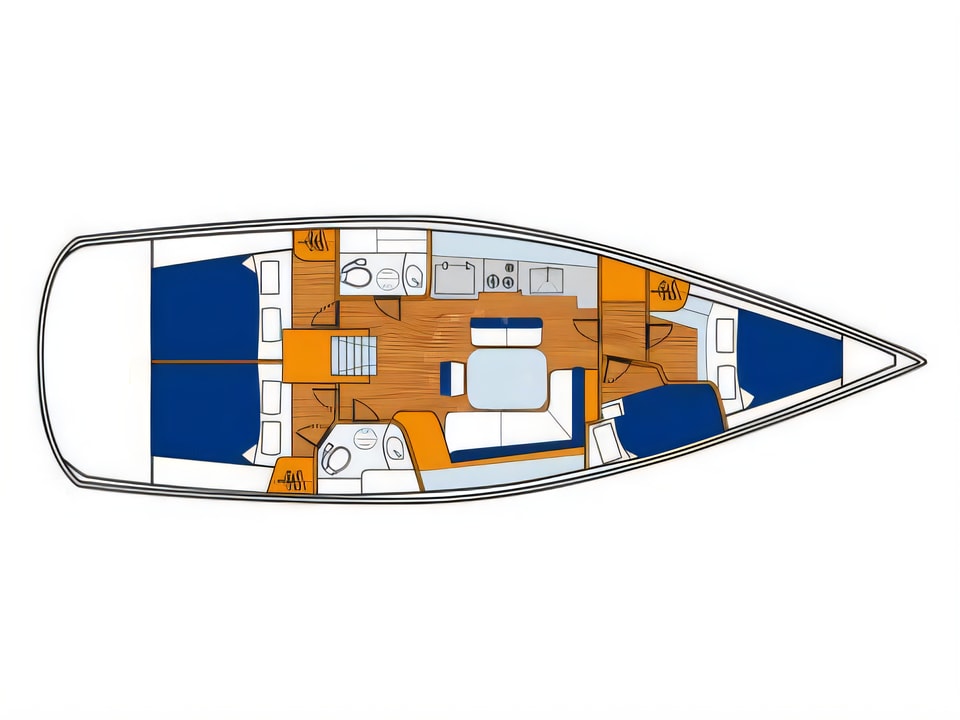 Layout of Oceanis 43 sail boat with 4 cabins Croatia yacht charter