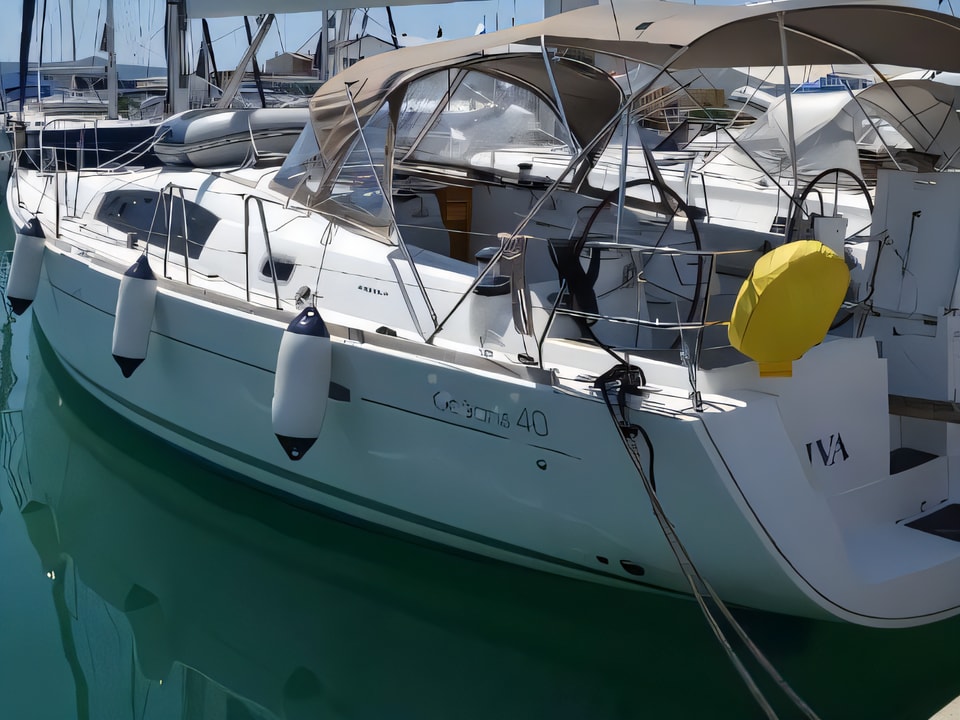 Exterior overview of Oceanis 40 sail boat for charter from Sukosan Marina Dalmacija in the Zadar sailing area Croatia