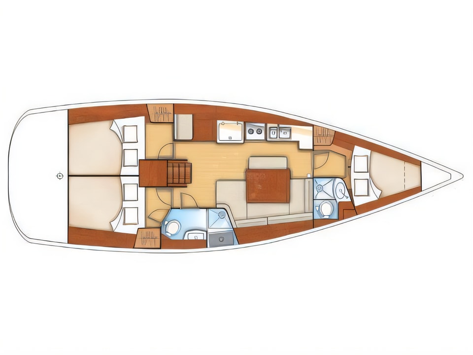 Layout of Oceanis 40 sail boat with 3 cabins Croatia yacht charter