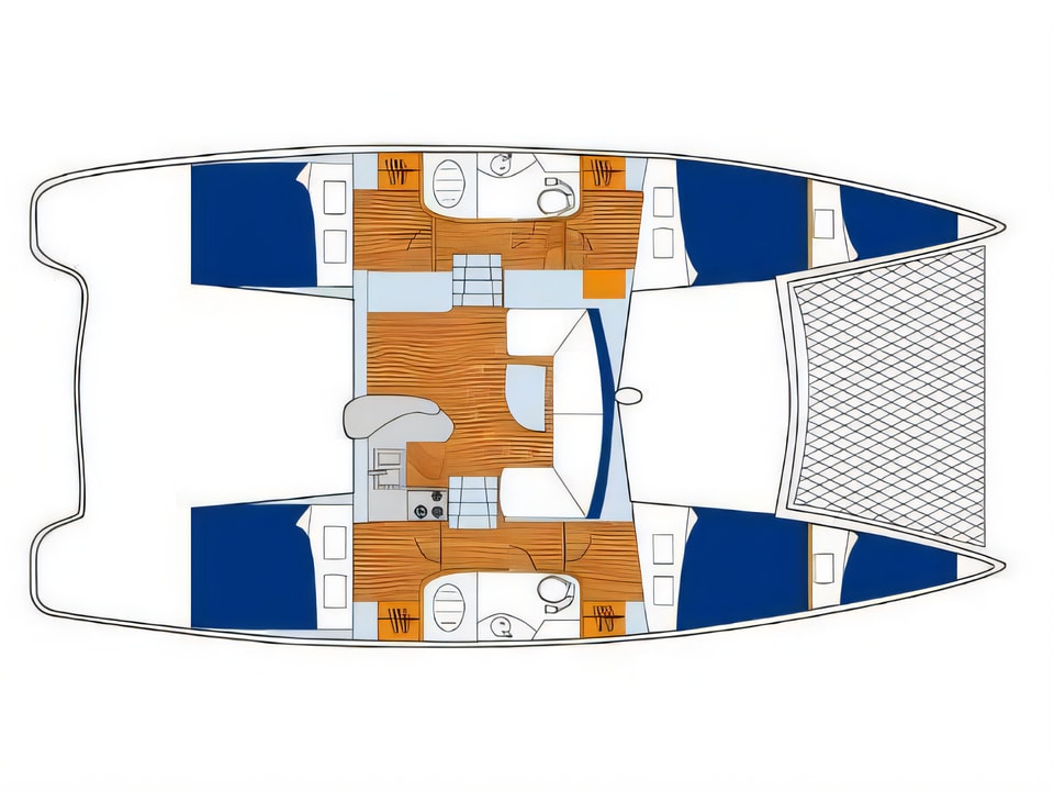 Layout of Sunsail 404 catamaran with 4 cabins Croatia yacht charter
