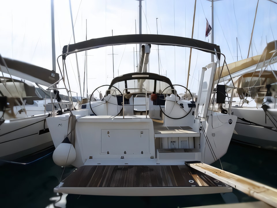 Exterior overview of Dufour 460 Grand Large sail boat for charter from Rogoznica Marina Frapa in the Sibenik sailing area Croatia