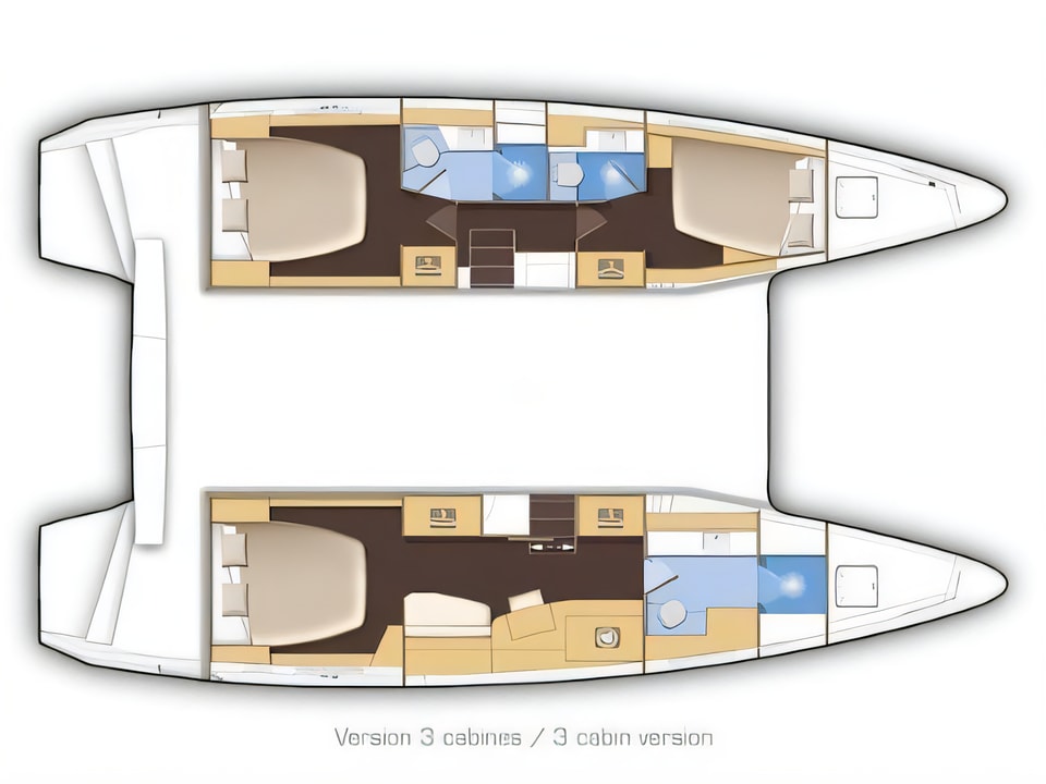 Layout of Lagoon 42 catamaran with 3 cabins Croatia yacht charter
