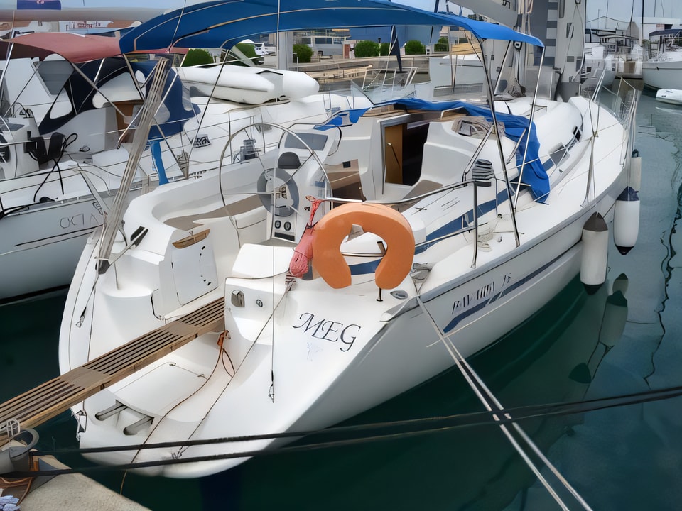 Exterior overview of Bavaria 36 sail boat for charter from Sukosan Marina Dalmacija in the Kornati sailing area Croatia