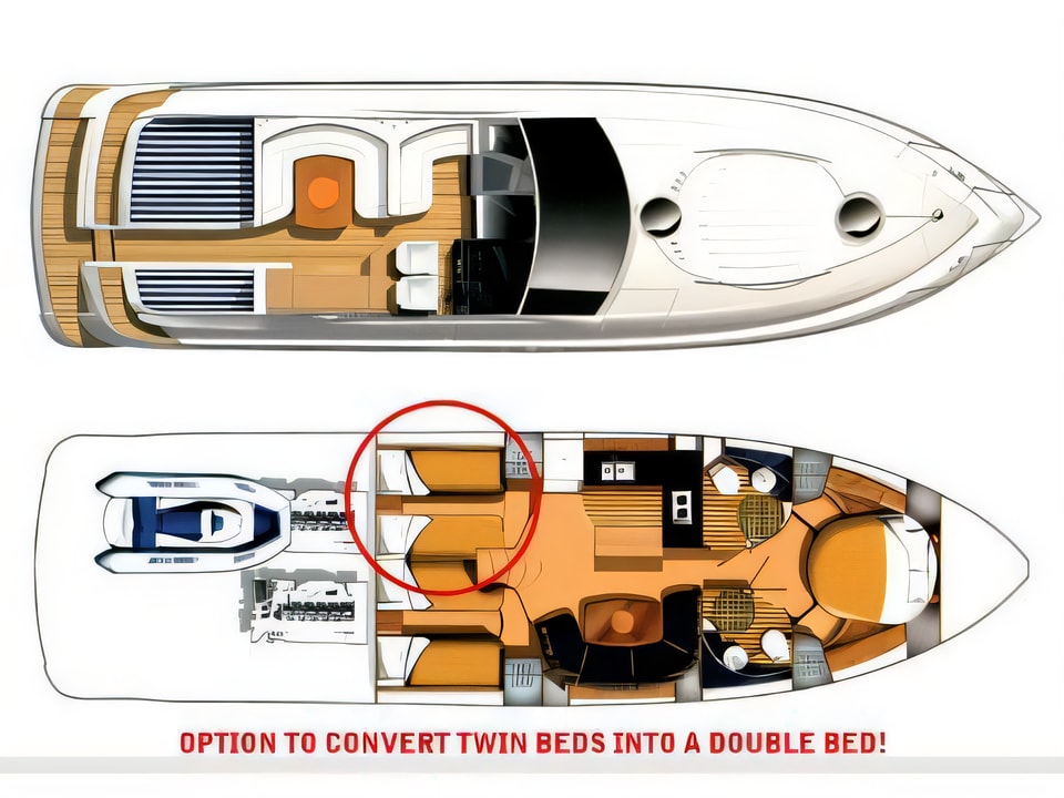 Fairline Targa 52 GT yacht layout 3 cabins Croatia charter