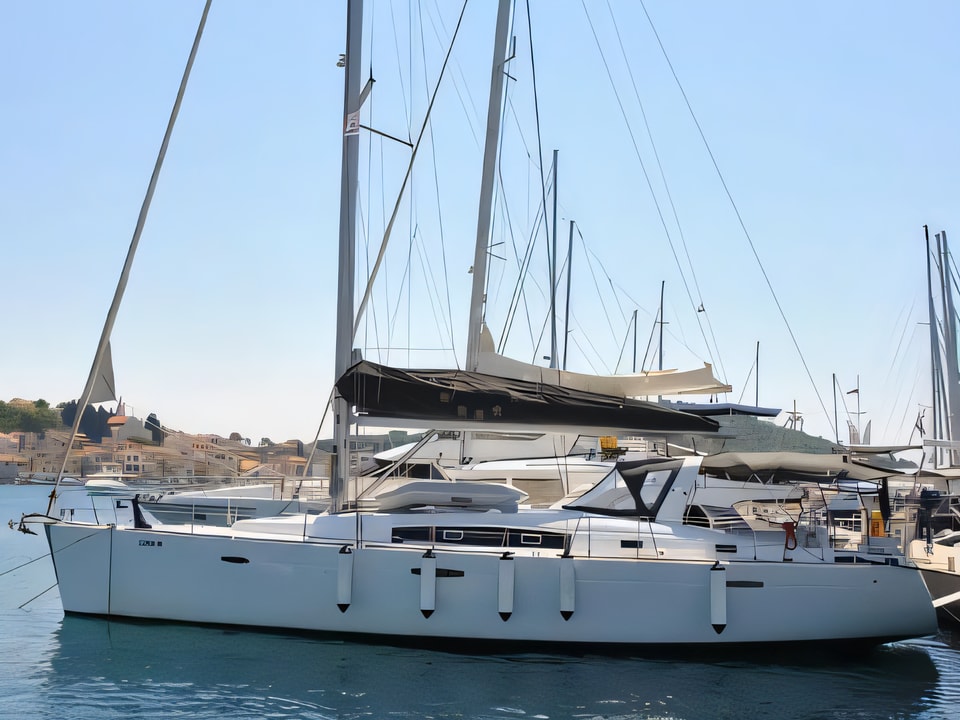 Exterior overview of Beneteau Oceanis 50 sail boat for charter from Rogoznica Marina Frapa in the Sibenik sailing area Croatia