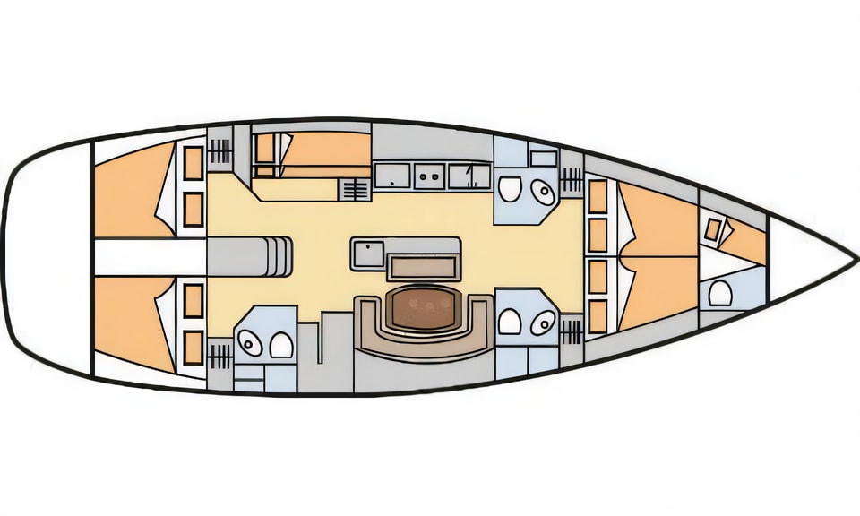 Layout of Beneteau Oceanis 50 sail boat with 6 cabins Croatia yacht charter