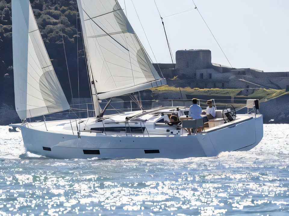 Exterior overview of Dufour 430 GL sail boat for charter from Sibenik Marina Mandalina in the Sibenik sailing area Croatia