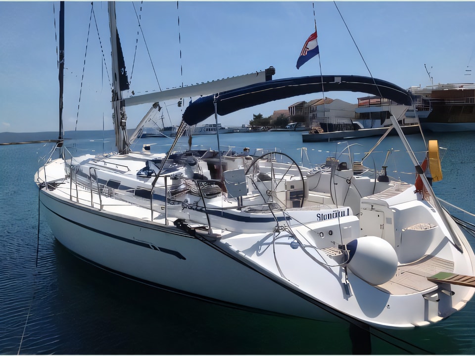 Exterior overview of Bavaria 49 sail boat for charter from Pirovac in the Sibenik sailing area Croatia