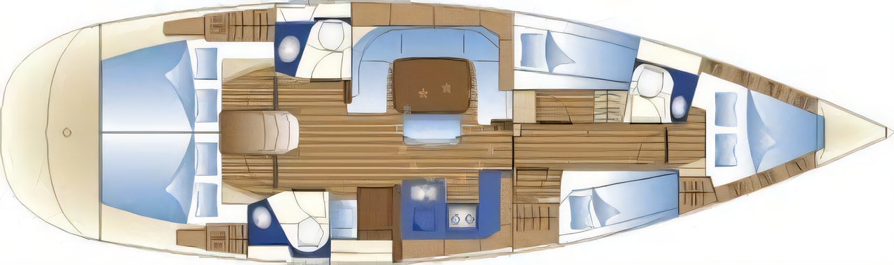 Interior of Bavaria 49 sail boat with 5 cabins Croatia yacht charter