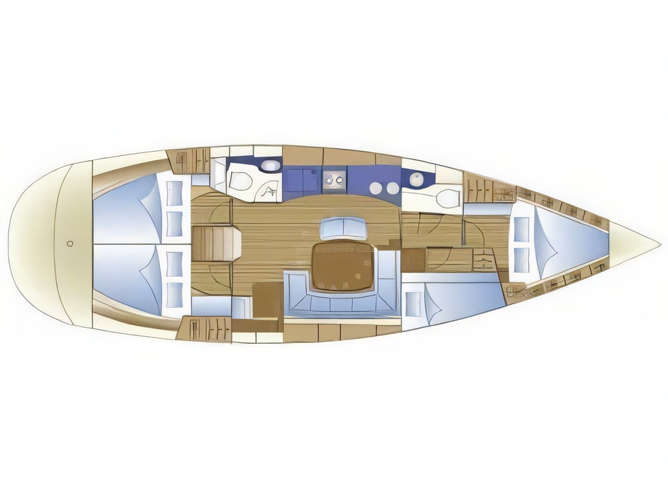 Layout of Bavaria 44 sail boat with 4 cabins Croatia yacht charter