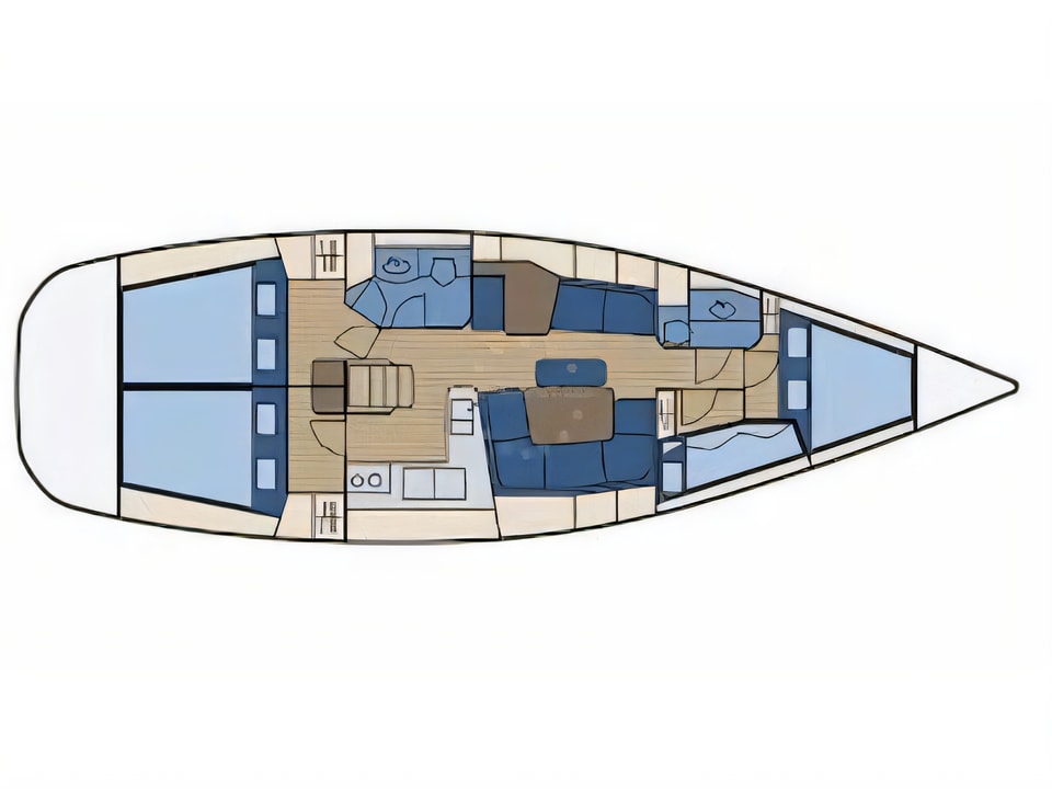Layout of Sun Odyssey 43 sail boat with 4 cabins Croatia yacht charter