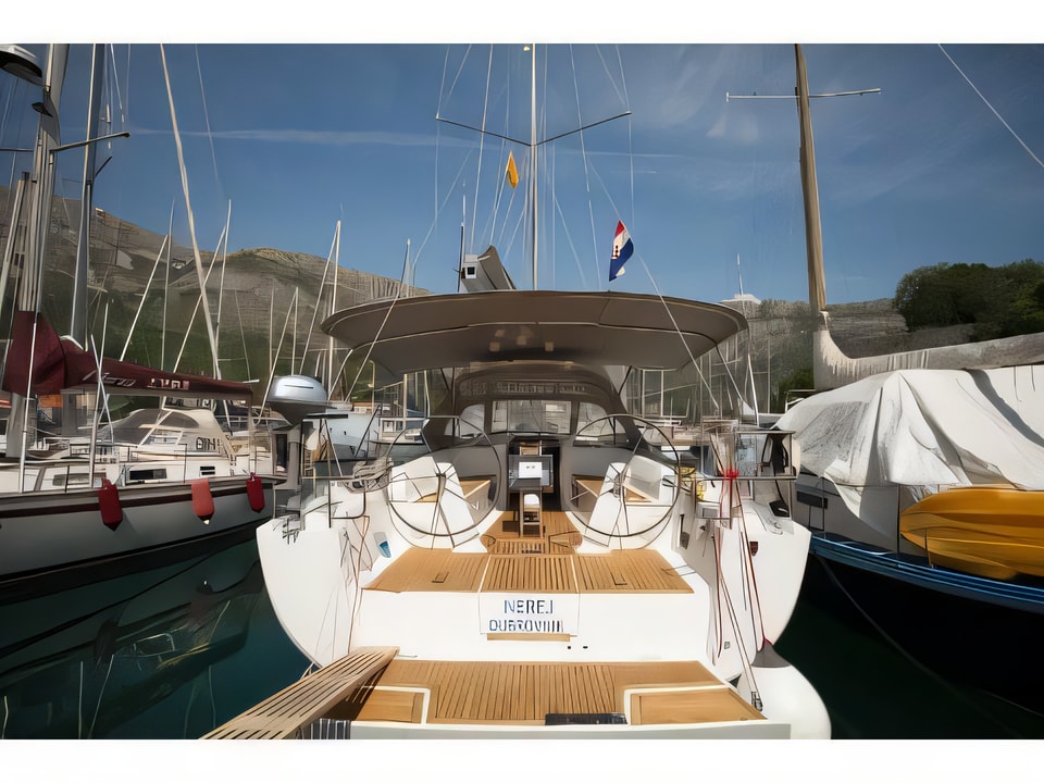 Exterior overview of Hanse 445 sail boat for charter from Dubrovnik ACI Marina in the Dubrovnik sailing area Croatia
