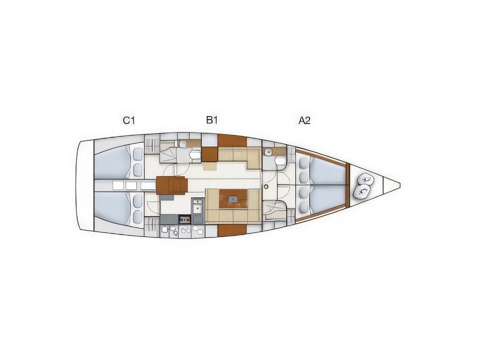 Layout of Hanse 445 sail boat with 4 cabins Croatia yacht charter