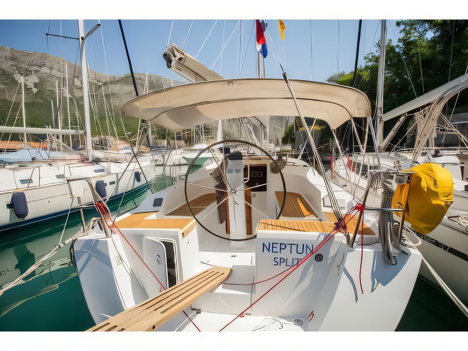Exterior overview of Hanse 355 sail boat for charter from Dubrovnik ACI Marina in the Dubrovnik sailing area Croatia