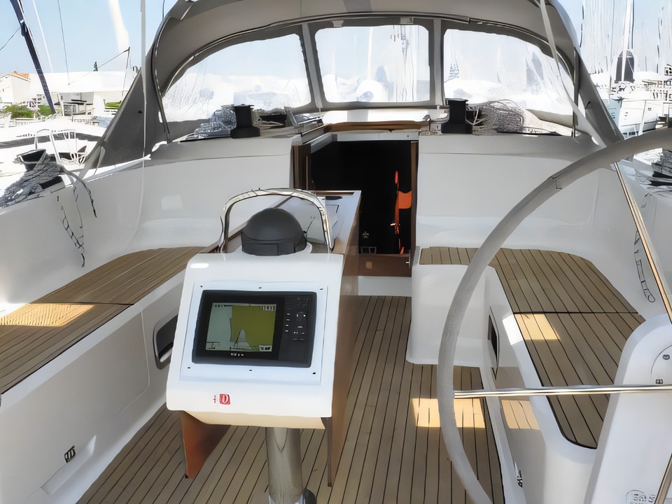Exterior overview of Bavaria Cruiser 46 sail boat for charter from Sukosan Marina Dalmacija in the Zadar sailing area Croatia
