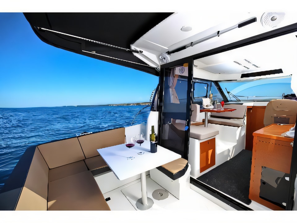 Interior of Merry Fisher 895 motor boat with 2 cabins Croatia yacht charter