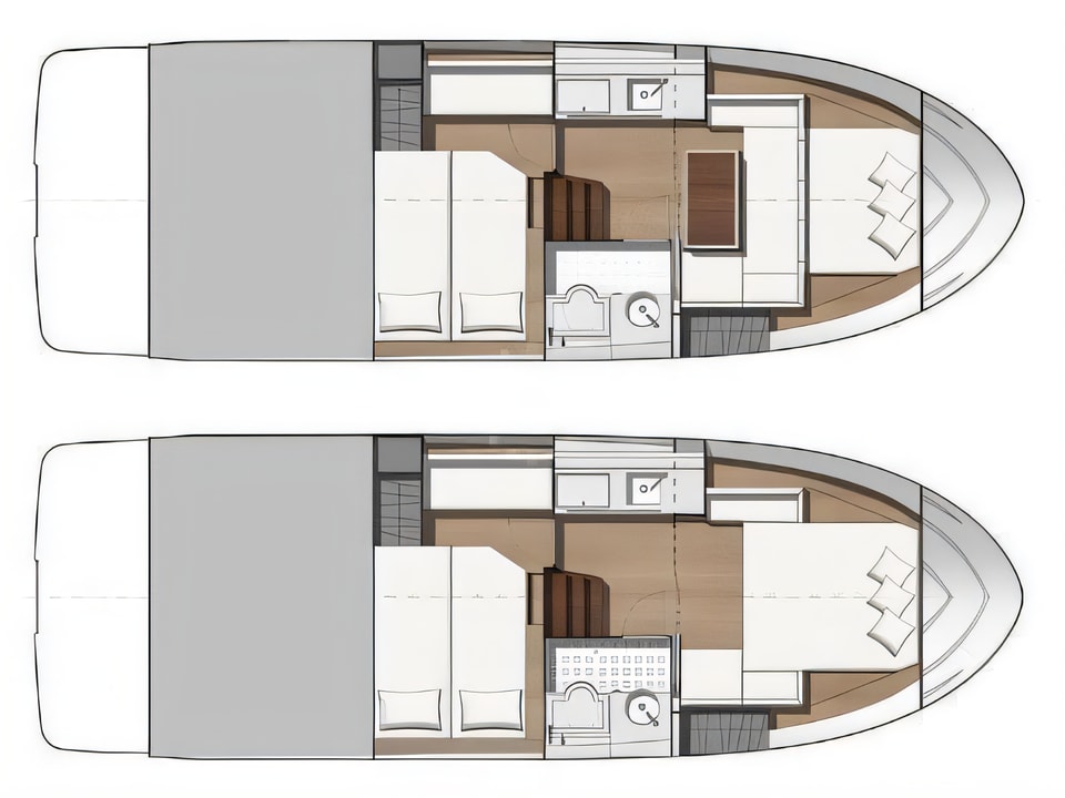 Layout of Leader 33 motoryacht with 2 cabins Croatia yacht charter