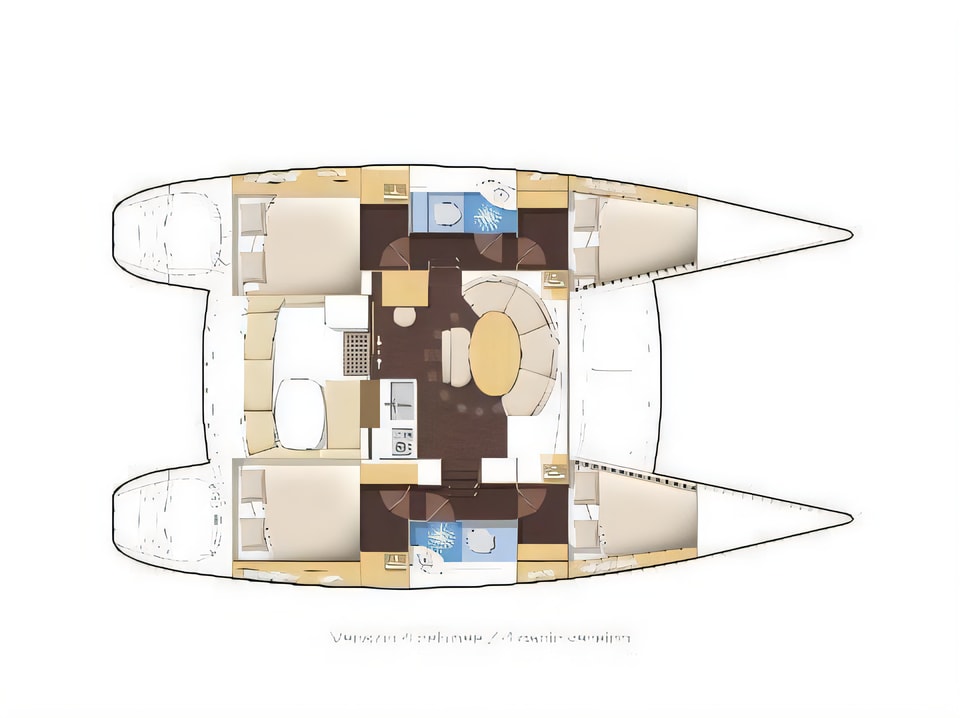 Layout of Lagoon 380 catamaran with 6 cabins Croatia yacht charter