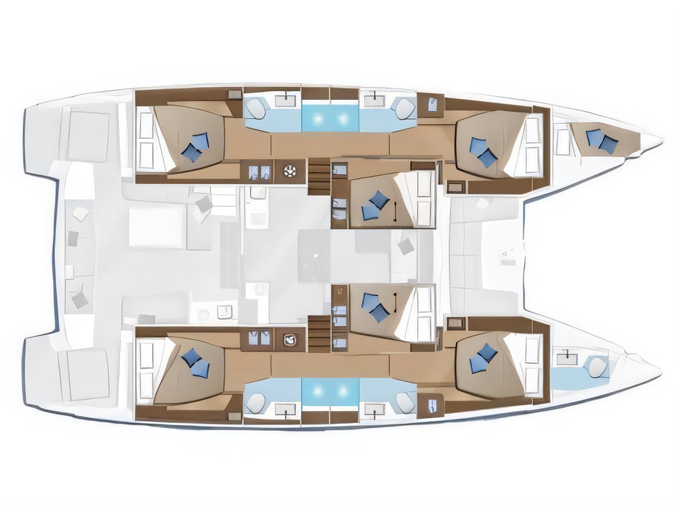 Layout of Lagoon 50 catamaran with 6 cabins Croatia yacht charter