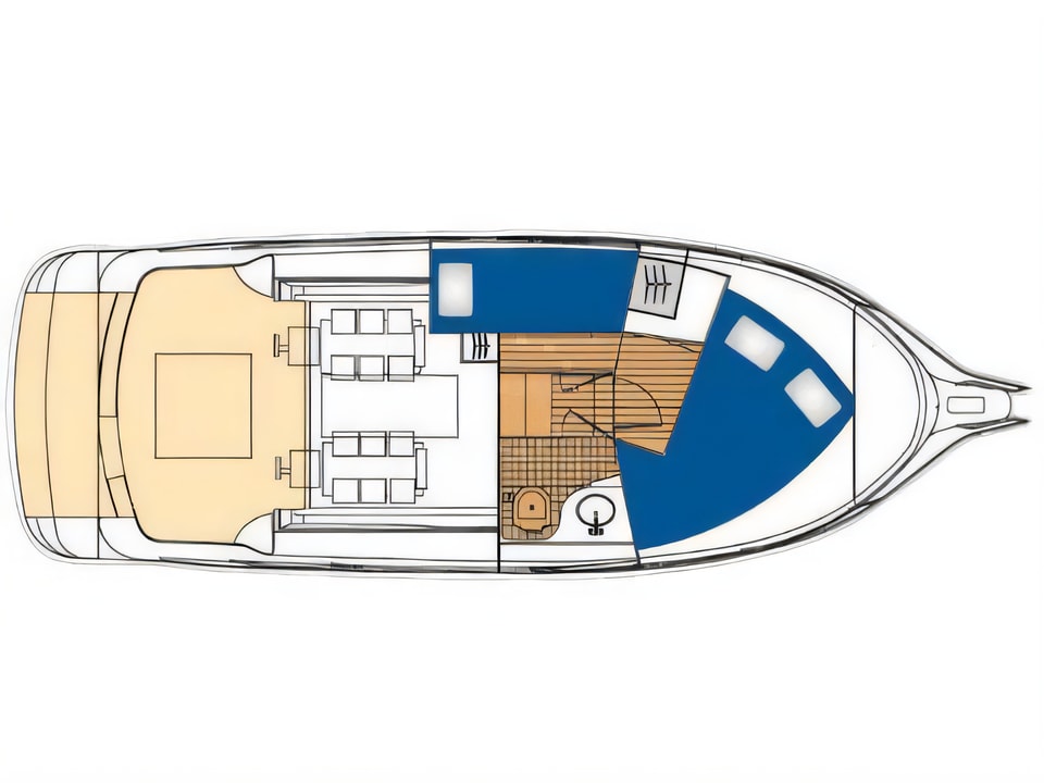 Layout of Vektor 950 motor boat with 2 cabins Croatia yacht charter