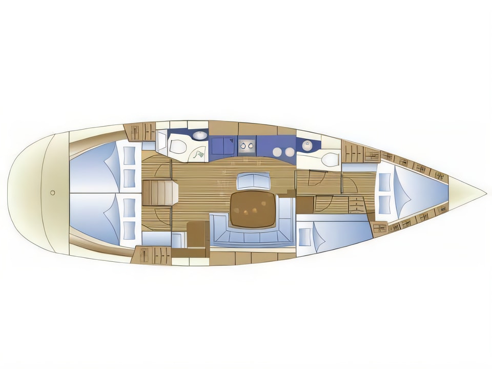 Layout of Bavaria 44 sail boat with 4 cabins Croatia yacht charter