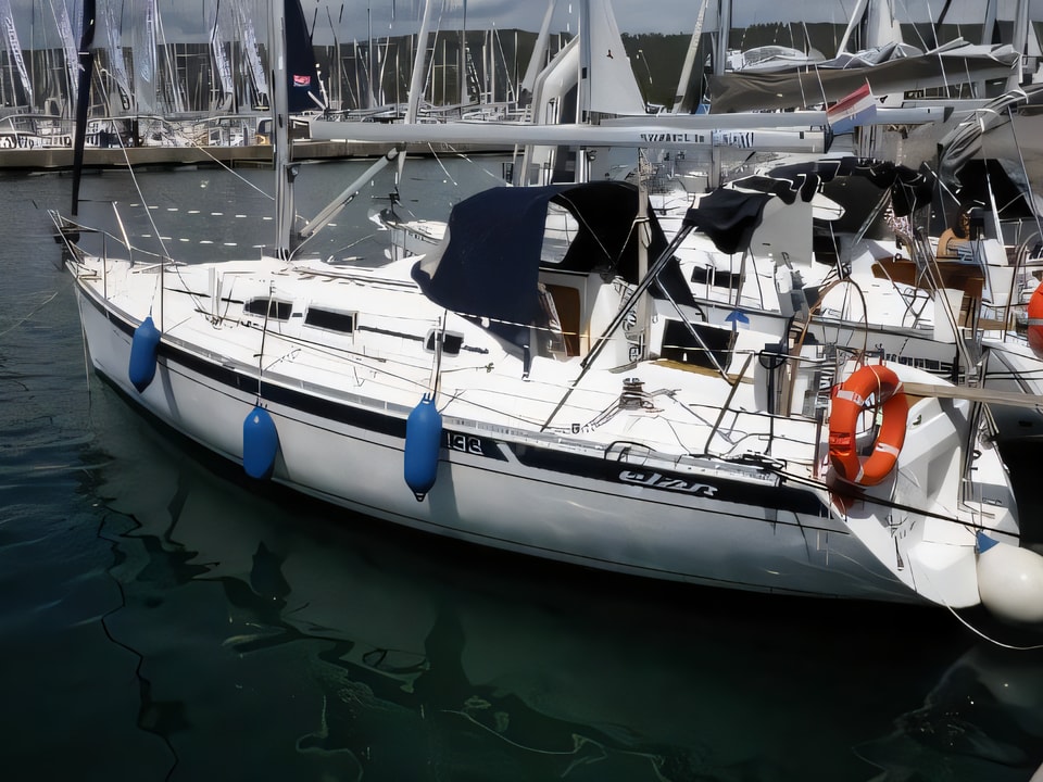 Exterior overview of Elan 333 sail boat for charter from Sukosan Marina Dalmacija in the Zadar sailing area Croatia