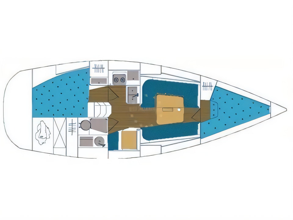 Layout of Elan 333 sail boat with 2 cabins Croatia yacht charter