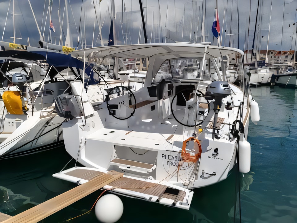 Exterior overview of Oceanis 38.1 sail boat for charter from Trogir ACI Marina in the Split sailing area Croatia