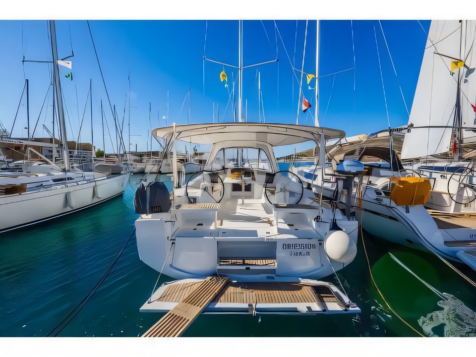 Exterior overview of Oceanis 38.1 sail boat for charter from Dubrovnik ACI Marina in the Dubrovnik sailing area Croatia
