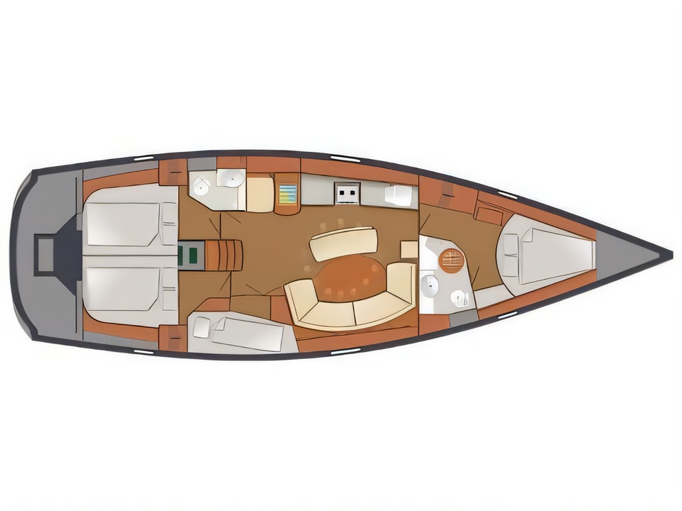 Layout of Delphia 47-4 sail boat with 4 cabins Croatia yacht charter
