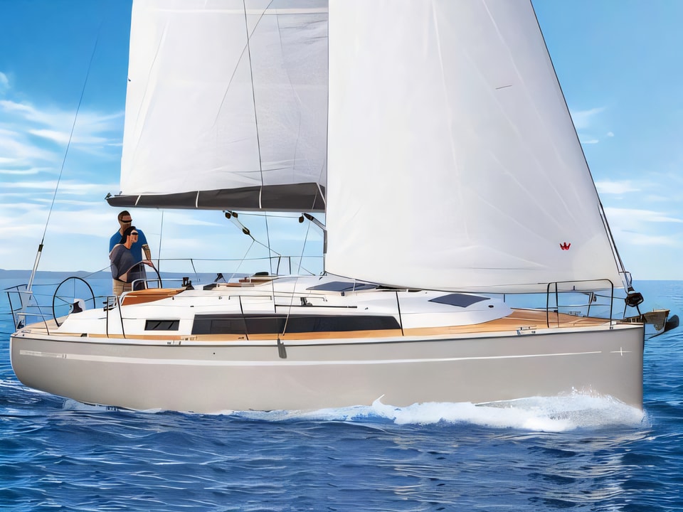 Exterior overview of Bavaria Cruiser 34 sail boat for charter from SCT Marina Trogir in the Split sailing area Croatia