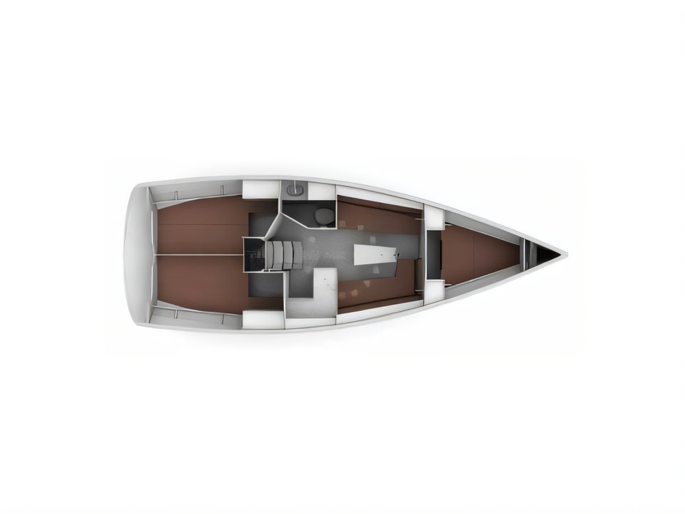 Layout of Bavaria Cruiser 34 sail boat with 3 cabins Croatia yacht charter