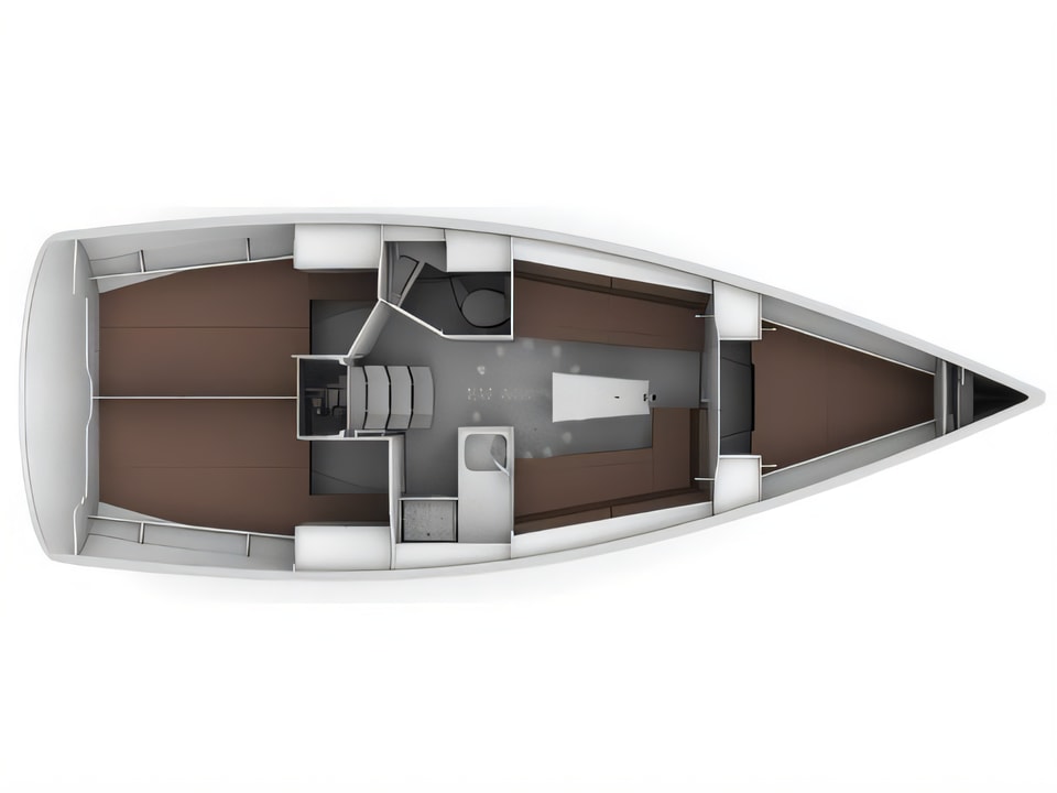Layout of Bavaria Cruiser 34 sail boat with 3 cabins Croatia yacht charter