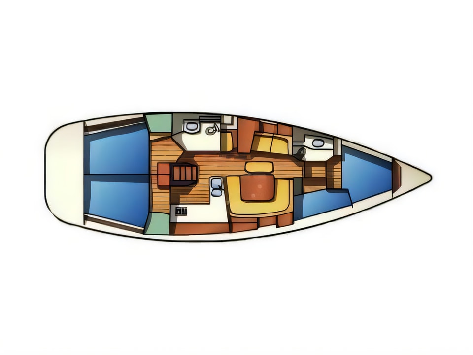Layout of Sun Odyssey 43 sail boat with 4 cabins Croatia yacht charter