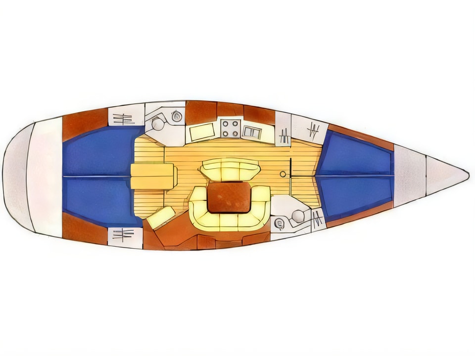 Layout of Sun Odyssey 45.2 sail boat with 4 cabins Croatia yacht charter