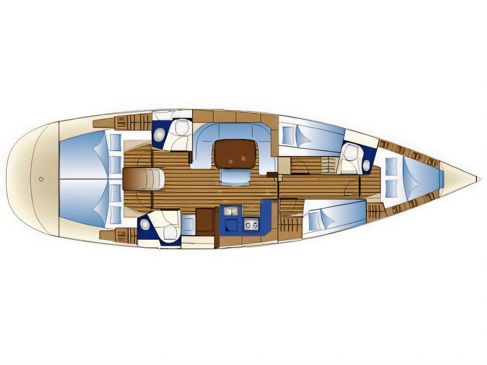 Layout of Bavaria 49 sail boat with 5 cabins Croatia yacht charter
