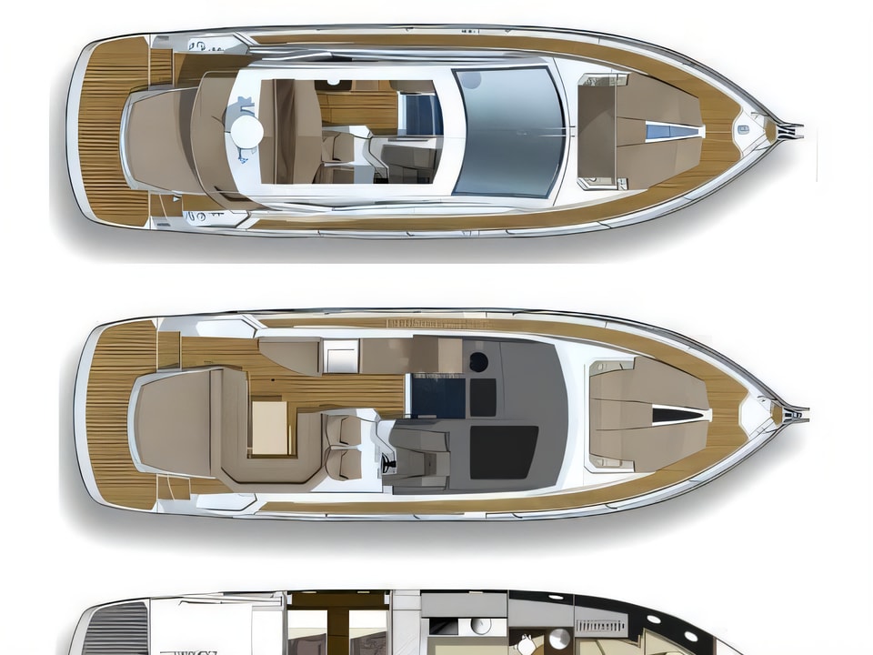 Layout of Cranchi M44 HT motoryacht with 2 cabins Croatia yacht charter