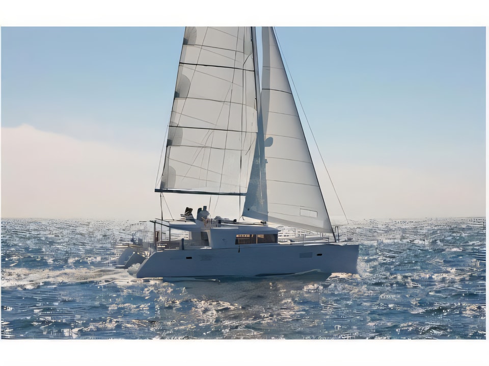 Exterior overview of Lagoon 450 F equipped with generator, A / C (saloon+cabins), 2 S.U.P. catamaran for charter from Slano ACI Marina in the Dubrovnik sailing area Croatia