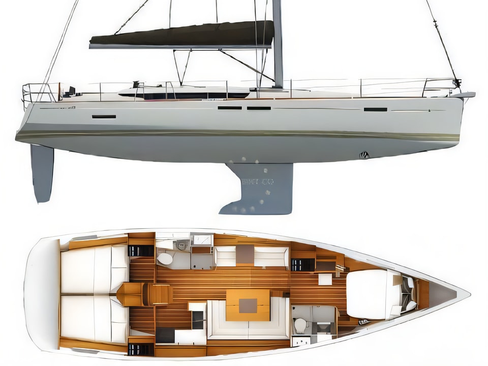 Layout of Sun Odyssey 449 sail boat with 3 cabins Croatia yacht charter