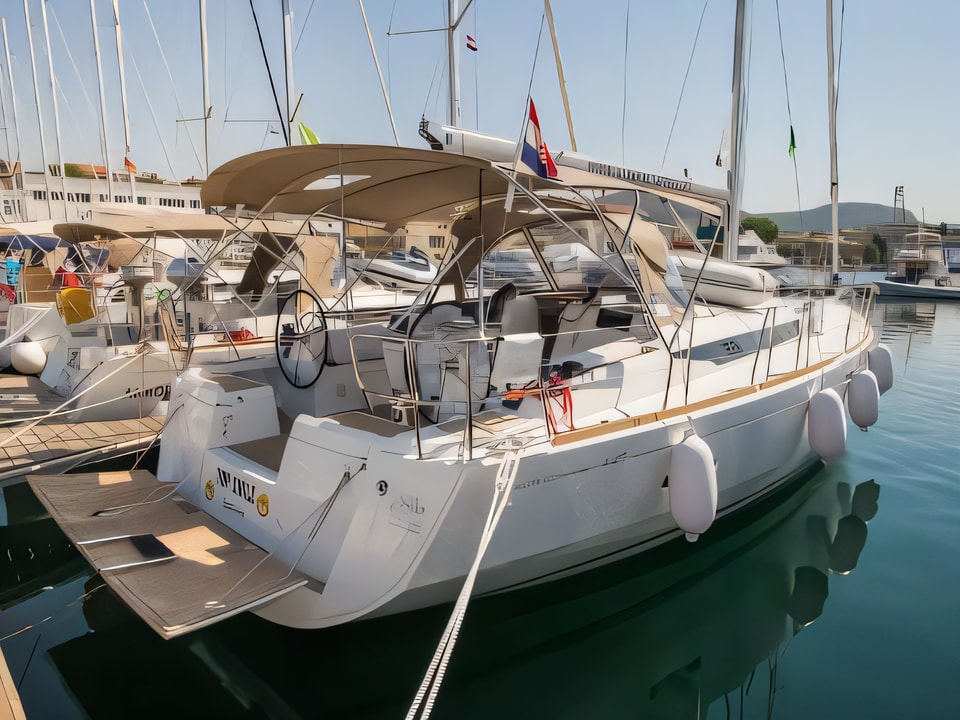 Exterior overview of Sun Odyssey 449 sail boat for charter from Sibenik Marina Mandalina in the Sibenik sailing area Croatia