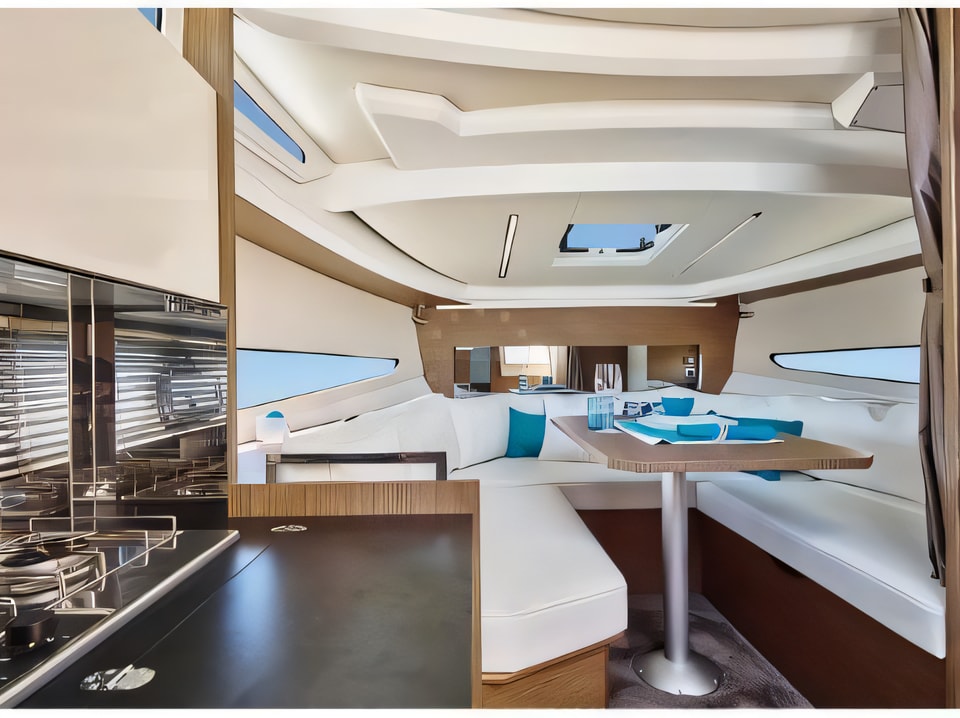 Interior of Jeanneau Leader 30 motor boat with 2 cabins Croatia yacht charter