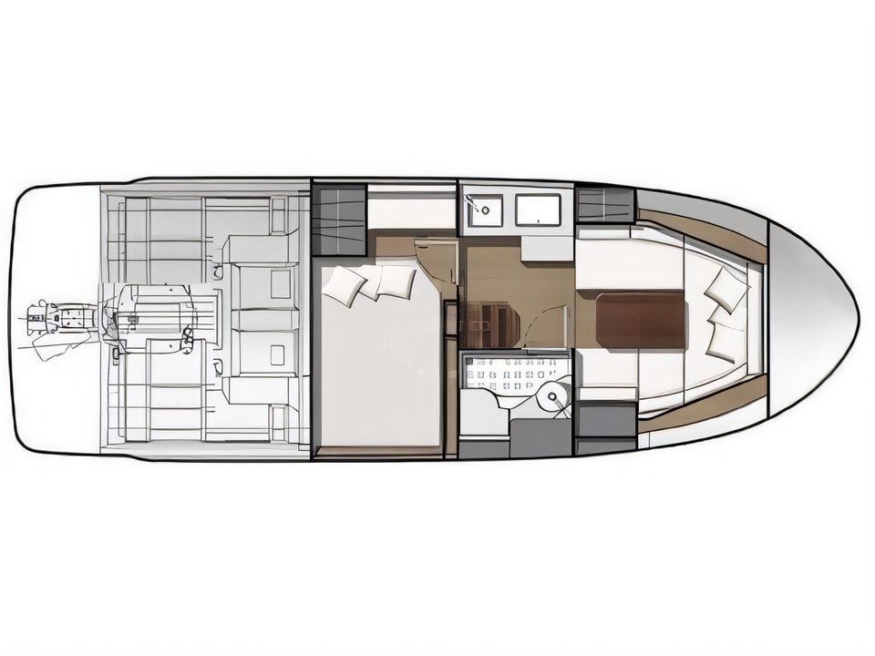 Layout of Jeanneau Leader 30 motor boat with 2 cabins Croatia yacht charter