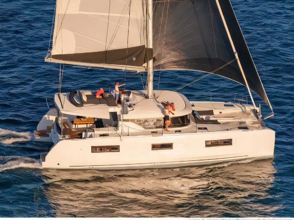 Exterior overview of Lagoon 46 catamaran for charter from Split ACI Marina in the Split sailing area Croatia