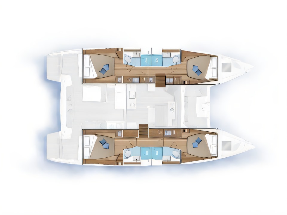 Layout of Lagoon 46 catamaran with 6 cabins Croatia yacht charter