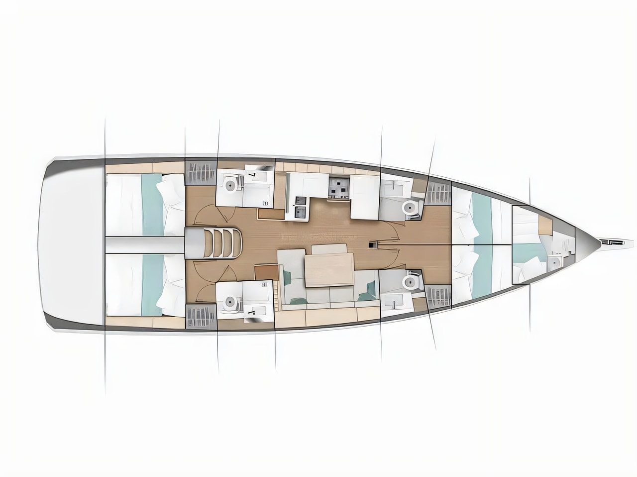 Interior of Sun Odyssey 490 sail boat with 5 cabins Croatia yacht charter