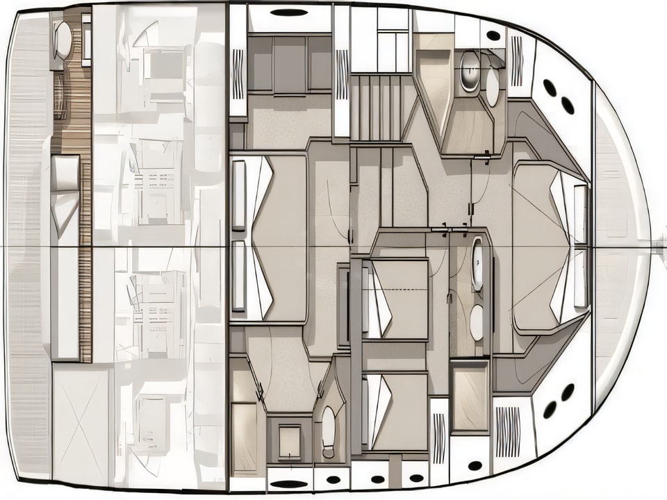 Layout of Monte Carlo 6 motoryacht with 4 cabins Croatia yacht charter