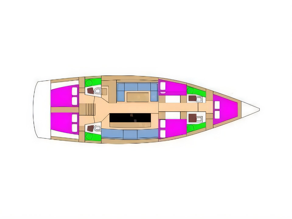 Layout of D&D Kufner 54.2 sail boat with 5 cabins Croatia yacht charter