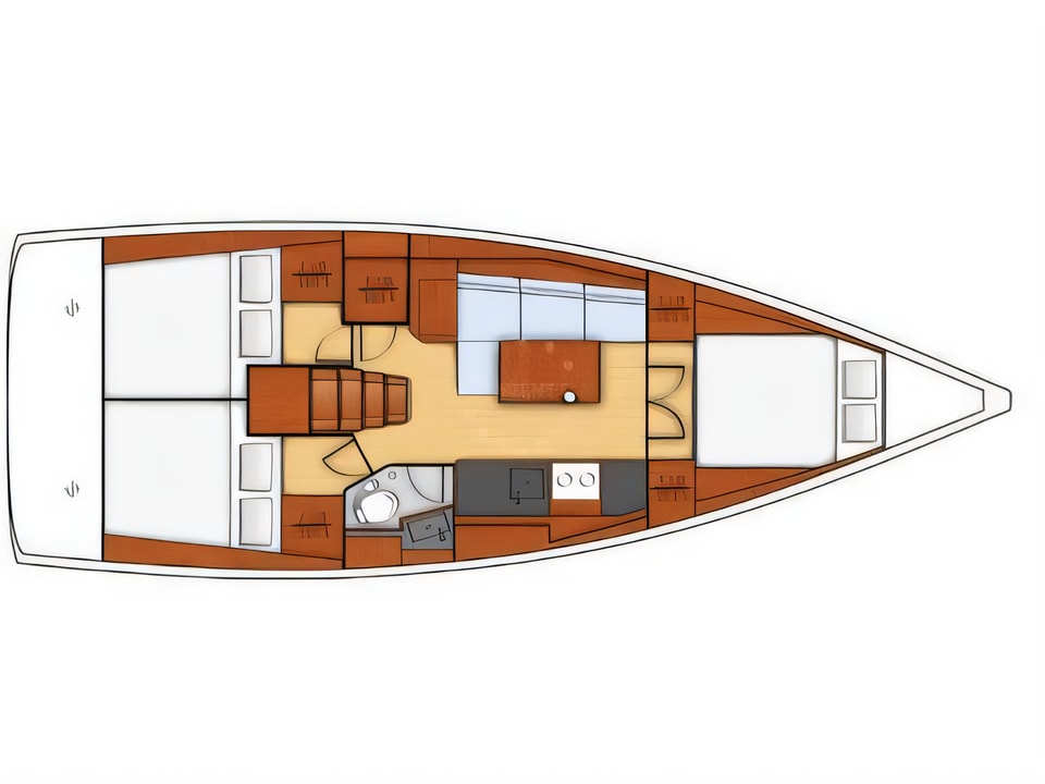 Layout of Oceanis 38.1 sail boat with 3 cabins Croatia yacht charter